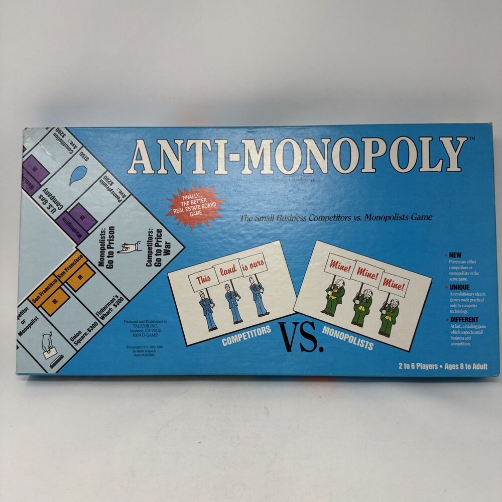 Anti-Monopoly Small Business Vs Monopolists 1989 Talicor board game Complete.